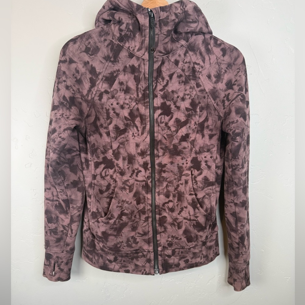 Lululemon Scuba Hoodie Light Cotton Fleece Zip Up Sweatshirt Dusk Floral Size 4 - Picture 2 of 7